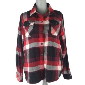 💥EUC Woolrich Womens Flannel Size XL Oxbow Bend Plaid Button Up Red Black White